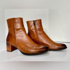 Ecco Danish Design Leather Ankle Boots Cognac Brown Block Heel EU 37